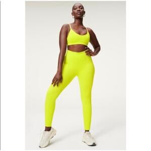 Good American Seamless Chunky Rib 7/8 Leggings Lemon Lime 3/4 Large